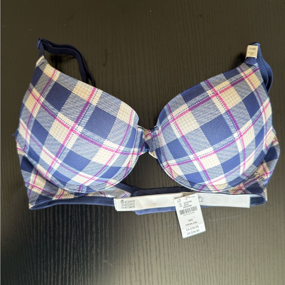 PINK Victoria's Secret Blue and Pink Plaid Push Up Bra